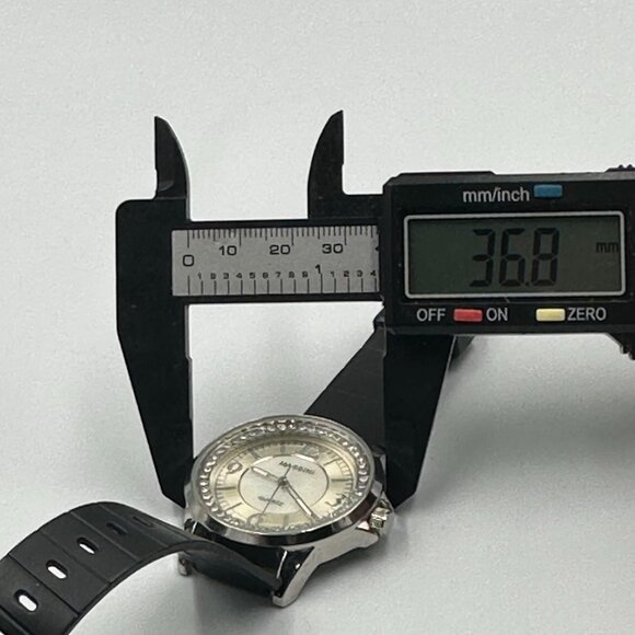 3/$30 Massini Watch Women Silver Tone Round Case Black Silicone Band 9" - Picture 12 of 15